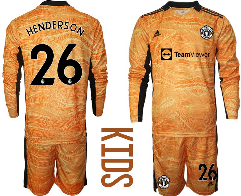 Youth 2021-2022 Club Manchester United orange yellow long sleeve goalkeeper #26 Soccer Jersey
